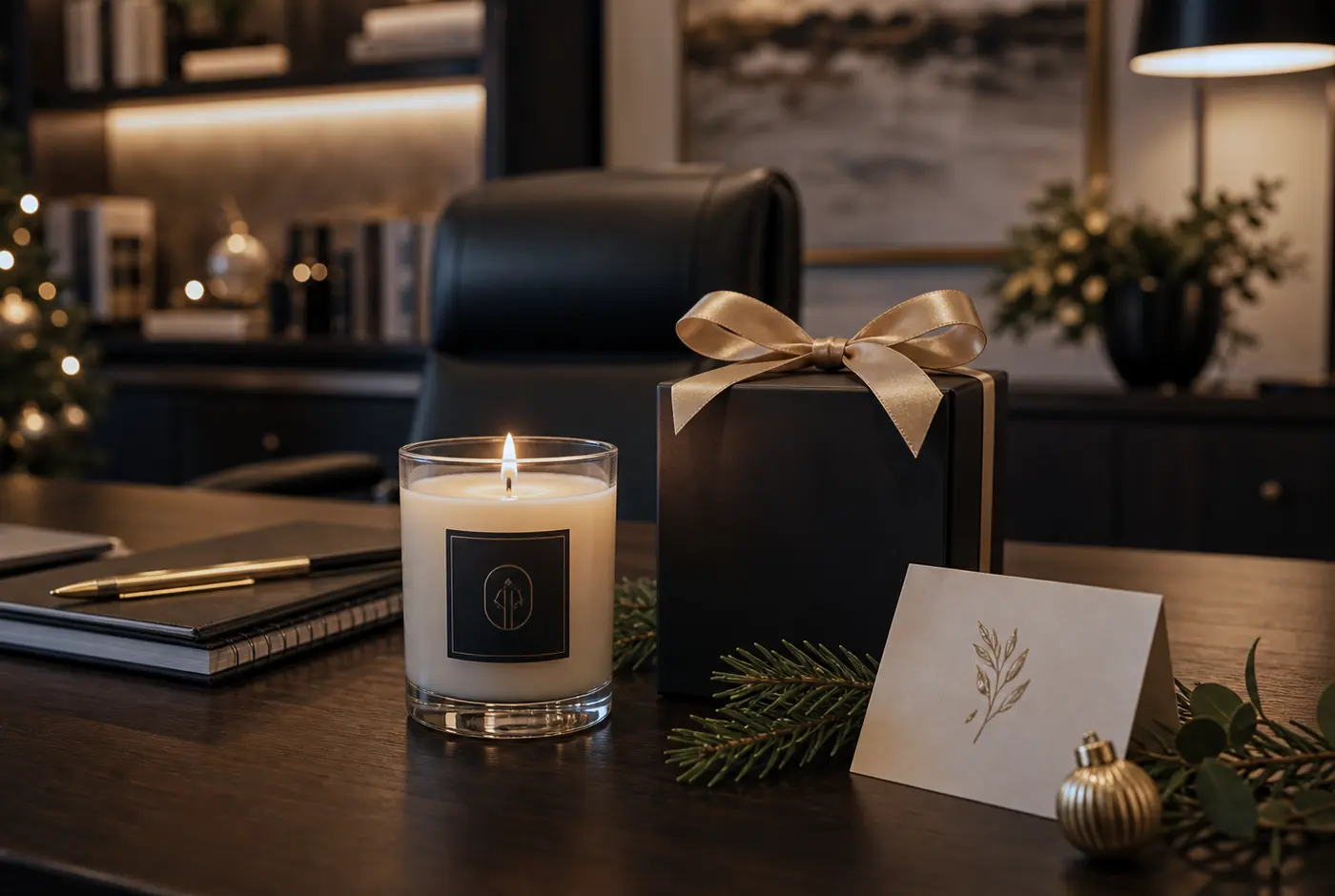 Pack aromático premium en ambiente elegante de regalo corporativo.